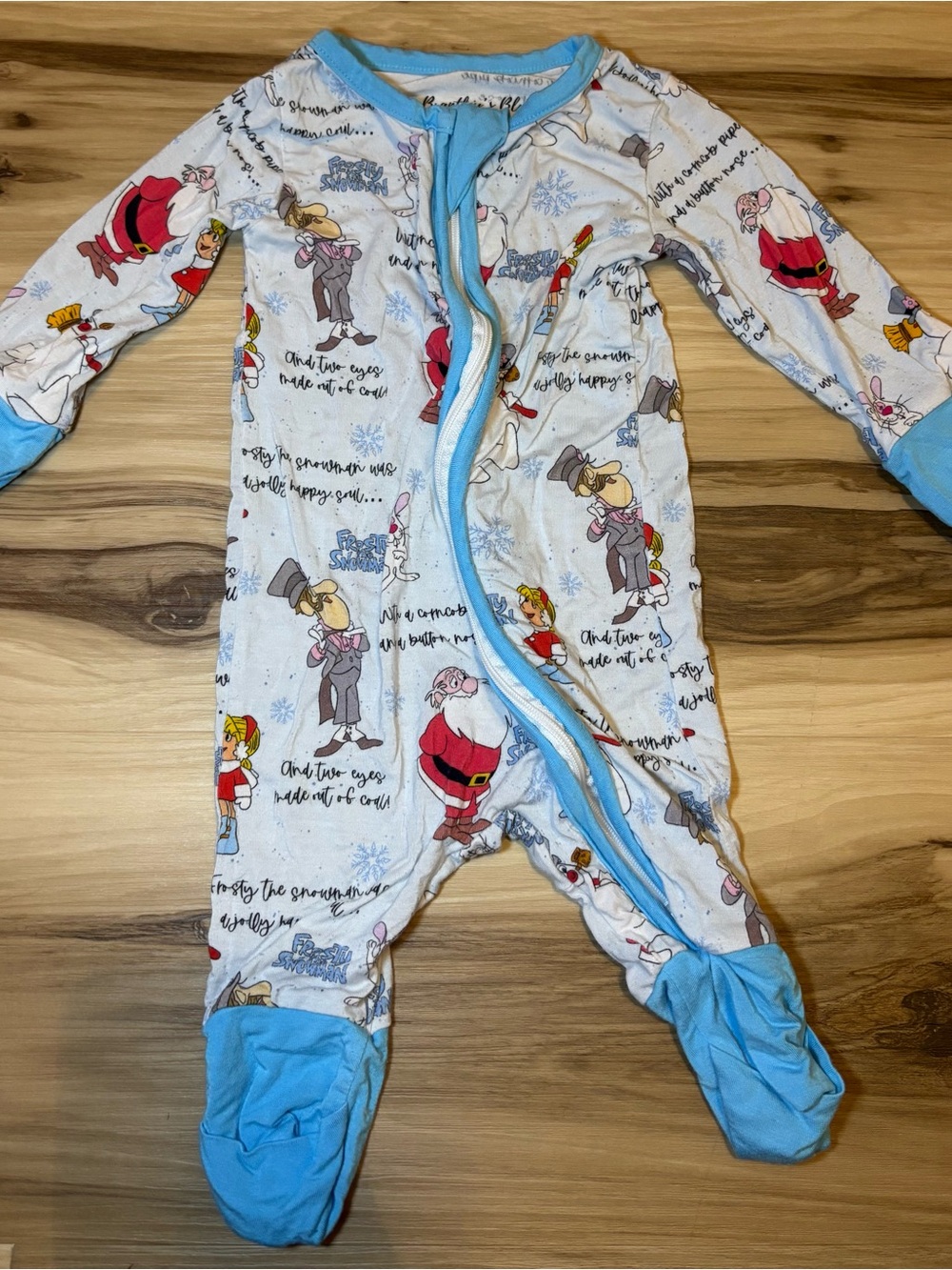 Blue-Trim Holiday Character Bamboo One-Piece